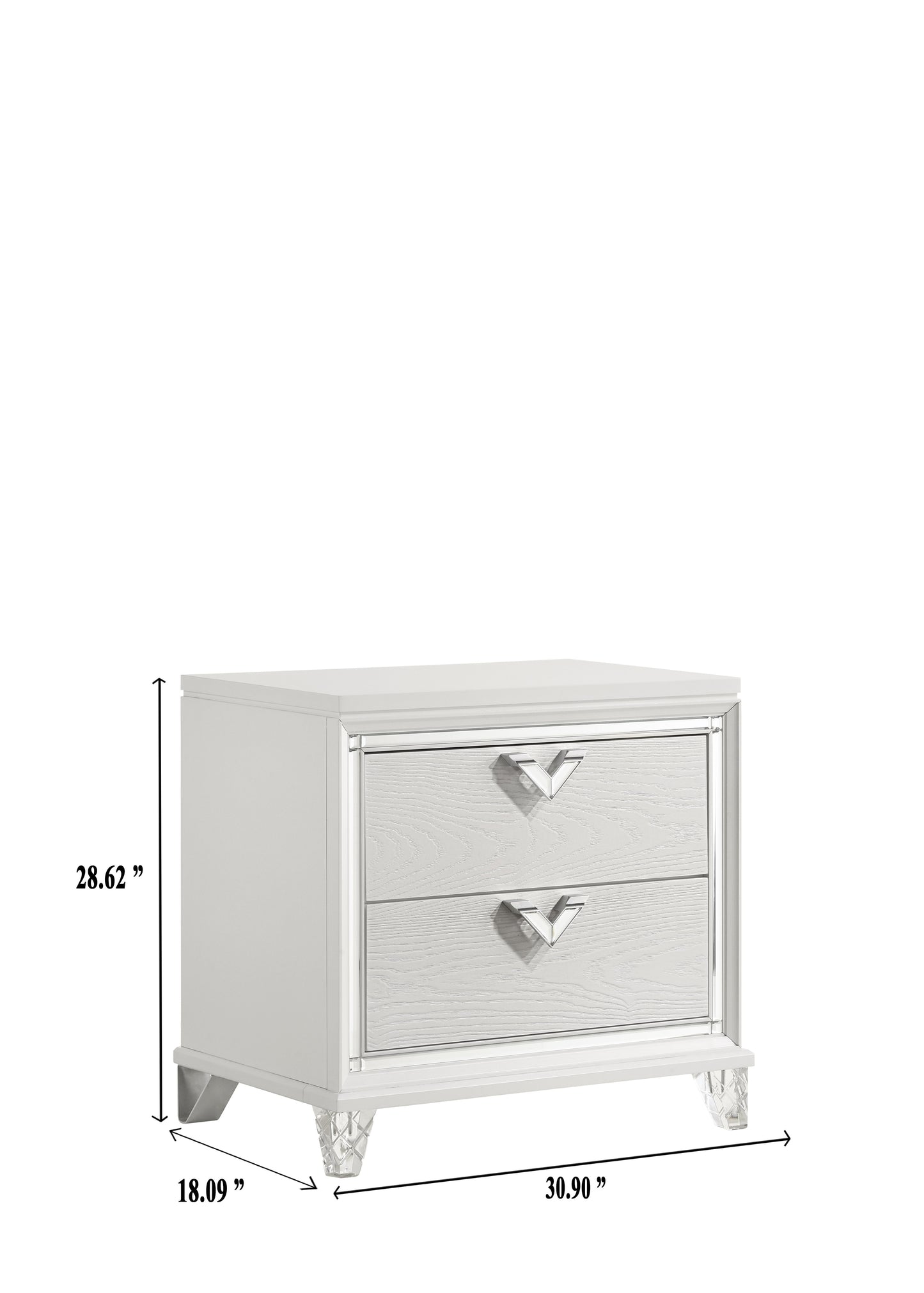 Silver Wood Nightstand with 2 Drawers - Modern Bedroom Storage