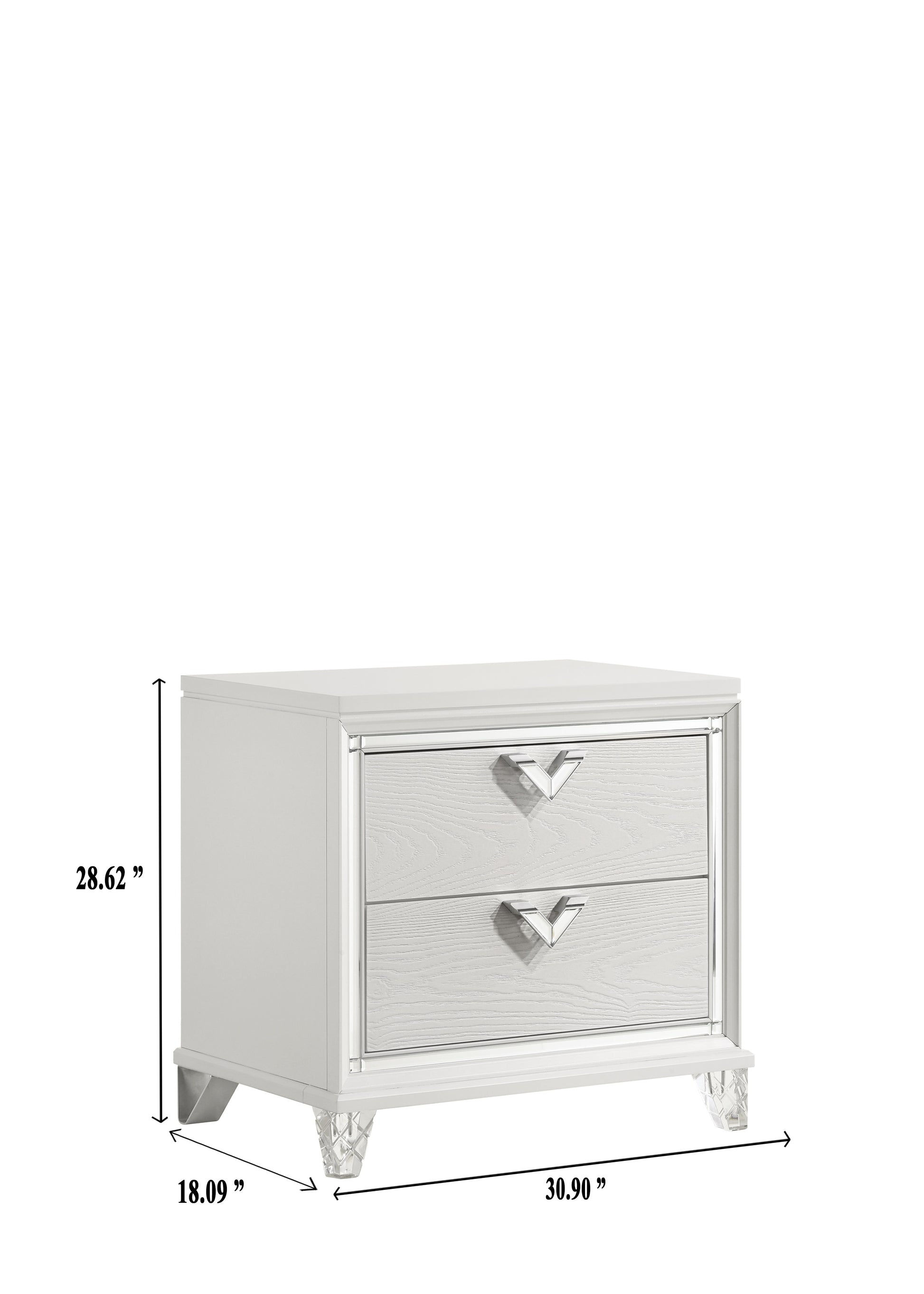 Silver Wood Nightstand with 2 Drawers - Modern Bedroom Storage