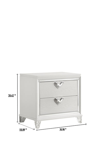 Silver Wood Nightstand with 2 Drawers - Modern Bedroom Storage