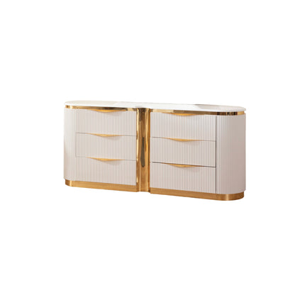 Laura Gold Detailed 6-Drawer Dresser made with Wood in White (Includes Dresser only )