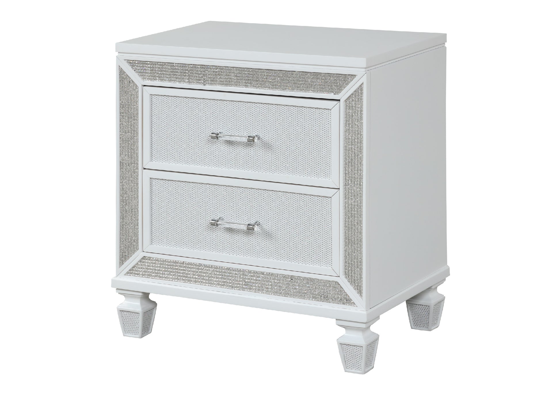Crystal Modern Nightstand - 2 Drawers White Wood