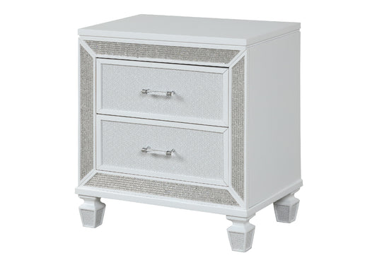 Crystal Modern Nightstand - 2 Drawers White Wood