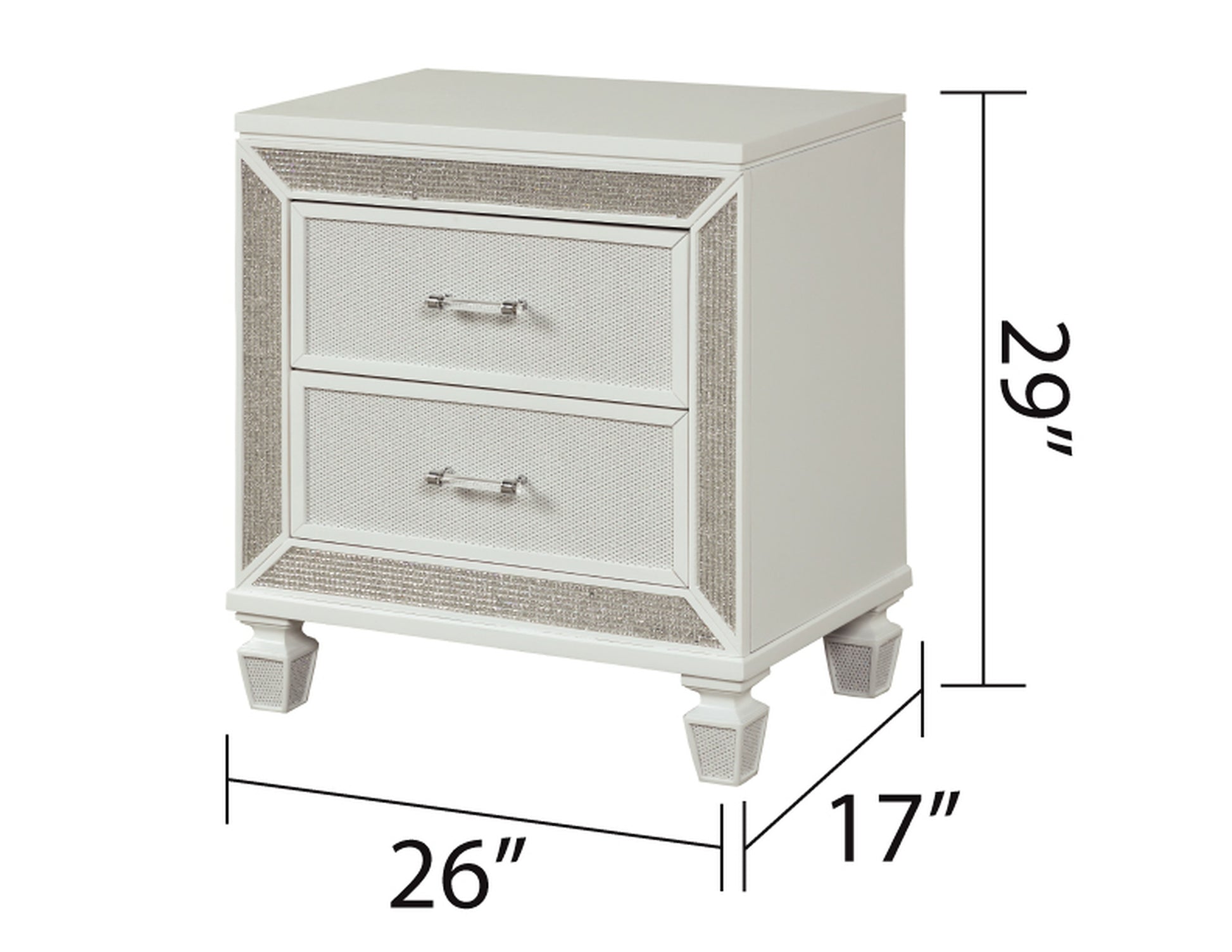Crystal Modern Nightstand - 2 Drawers White Wood
