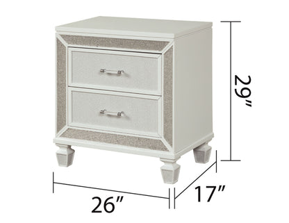 Crystal Modern Nightstand - 2 Drawers White Wood
