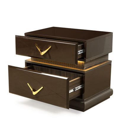 Brown Modern 2 Drawer Nightstand with LED Lights