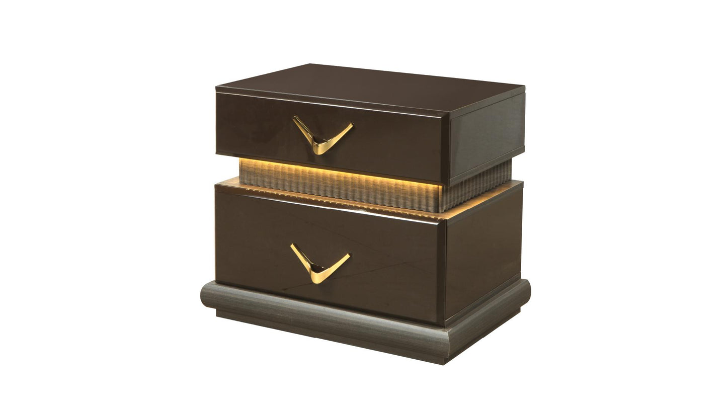 Brown Modern 2 Drawer Nightstand with LED Lights