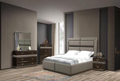 Brown Modern 2 Drawer Nightstand with LED Lights