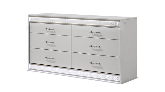 Glam Modern Style 6- Drawer Dresser Made with Wood in White (INCLUDES DRESSER ONLY)