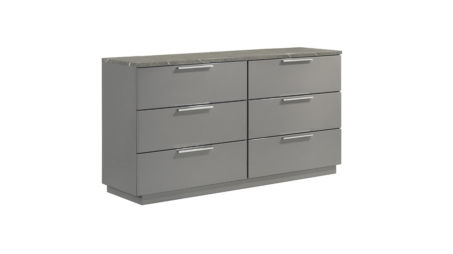 Elara Dresser – Two-Tone High-Gloss Marble & Lacquer Finish with Spacious Drawers and Metal-Finished Legs- Gray (Includes Dresser Only)