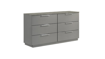 Elara Dresser – Two-Tone High-Gloss Marble & Lacquer Finish with Spacious Drawers and Metal-Finished Legs- Gray (Includes Dresser Only)