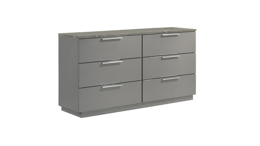 Elara Dresser – Two-Tone High-Gloss Marble & Lacquer Finish with Spacious Drawers and Metal-Finished Legs- Gray (Includes Dresser Only)