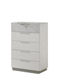 Mist Chest White – Two-Tone High-Gloss Marble & Lacquer Finish with Five Smooth-Glide Drawers, Velvet-Lined Top Drawer