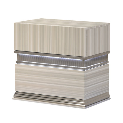 Leonor Modern Style 2 Drawer Nightstand Made with Wood and LED Lighting in Gray with Clean Linear Detailing
