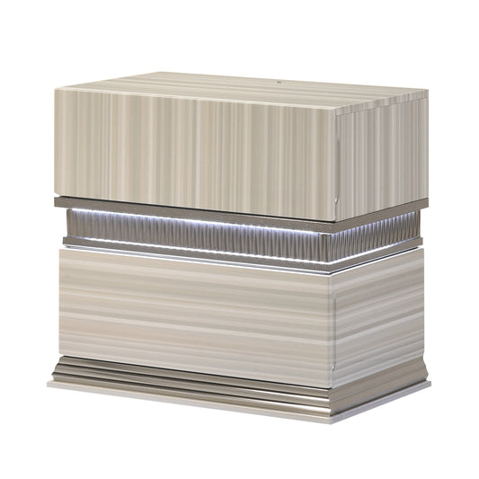 Leonor Modern Style 2 Drawer Nightstand Made with Wood and LED Lighting in Gray with Clean Linear Detailing