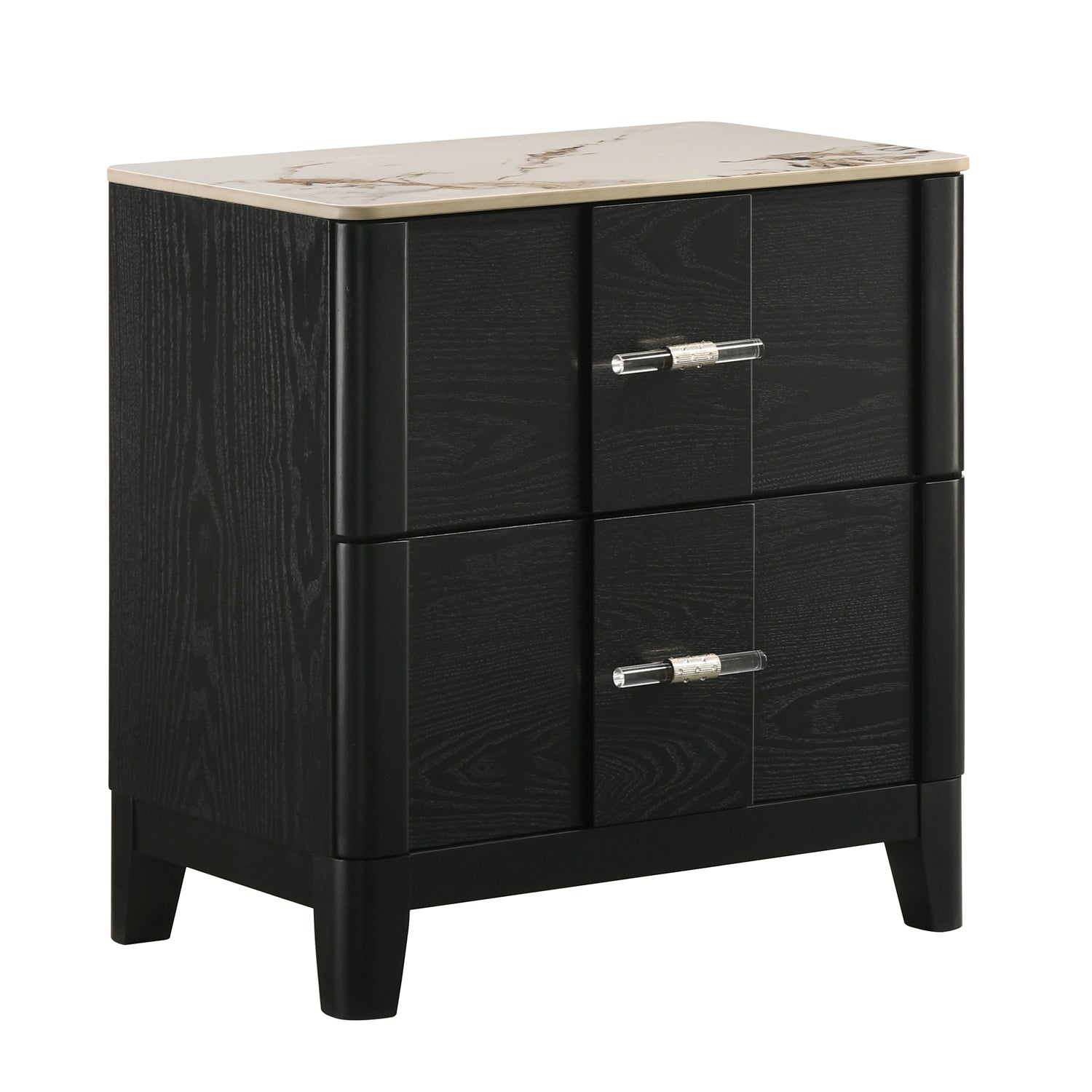 Opel Modern Nightstand with Sintered Stone Top & Smooth Drawer Glides in Black