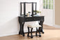 Unique Modern Bedroom Vanity Set w Stool Foldable Mirror Drawers Black Color MDF Veneer 1pc Vanity Set