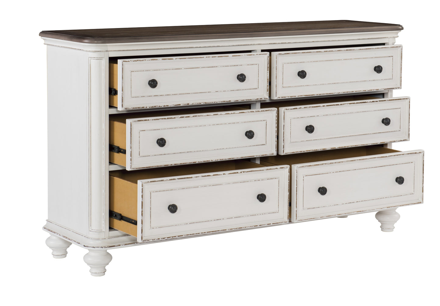 Antique White Wood Dresser for Bedroom Storage with 6 Drawers