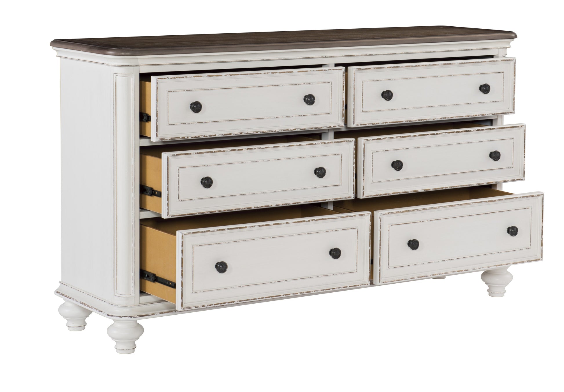 Antique White Wood Dresser for Bedroom Storage with 6 Drawers