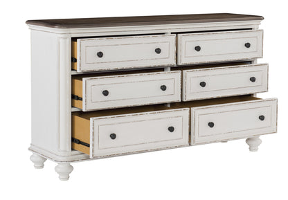 Antique White Wood Dresser for Bedroom Storage with 6 Drawers