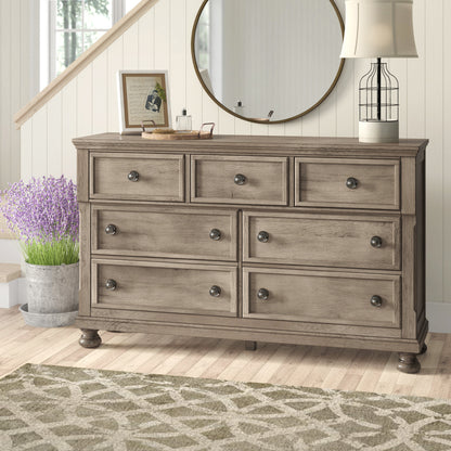 Gray Wood Dresser with 7 Drawers - Classic Bedroom Storage