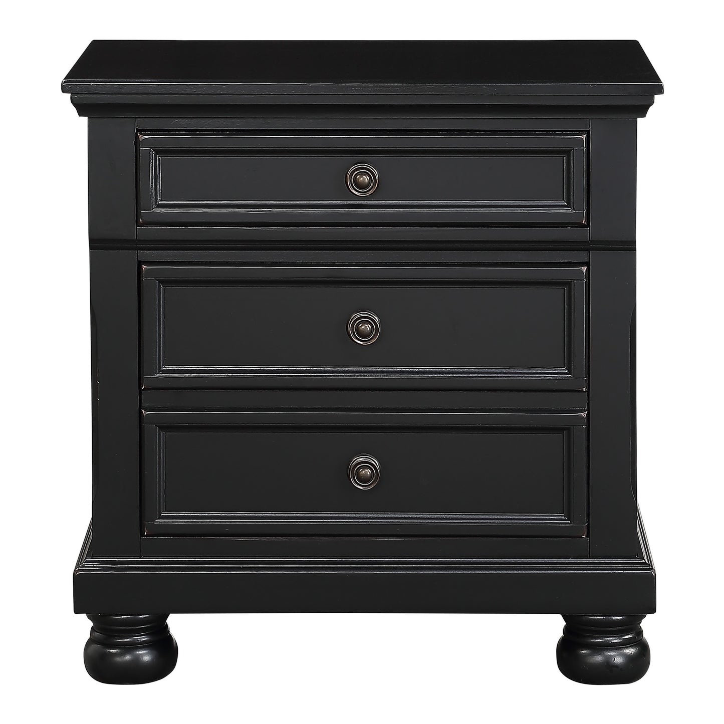 Black Wood Nightstand with 2 Drawers - Bedroom Side Table