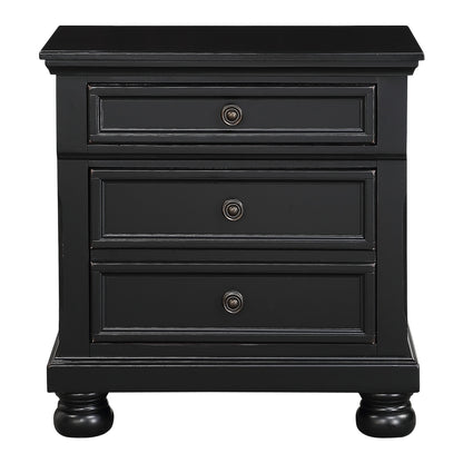 Black Wood Nightstand with 2 Drawers - Bedroom Side Table