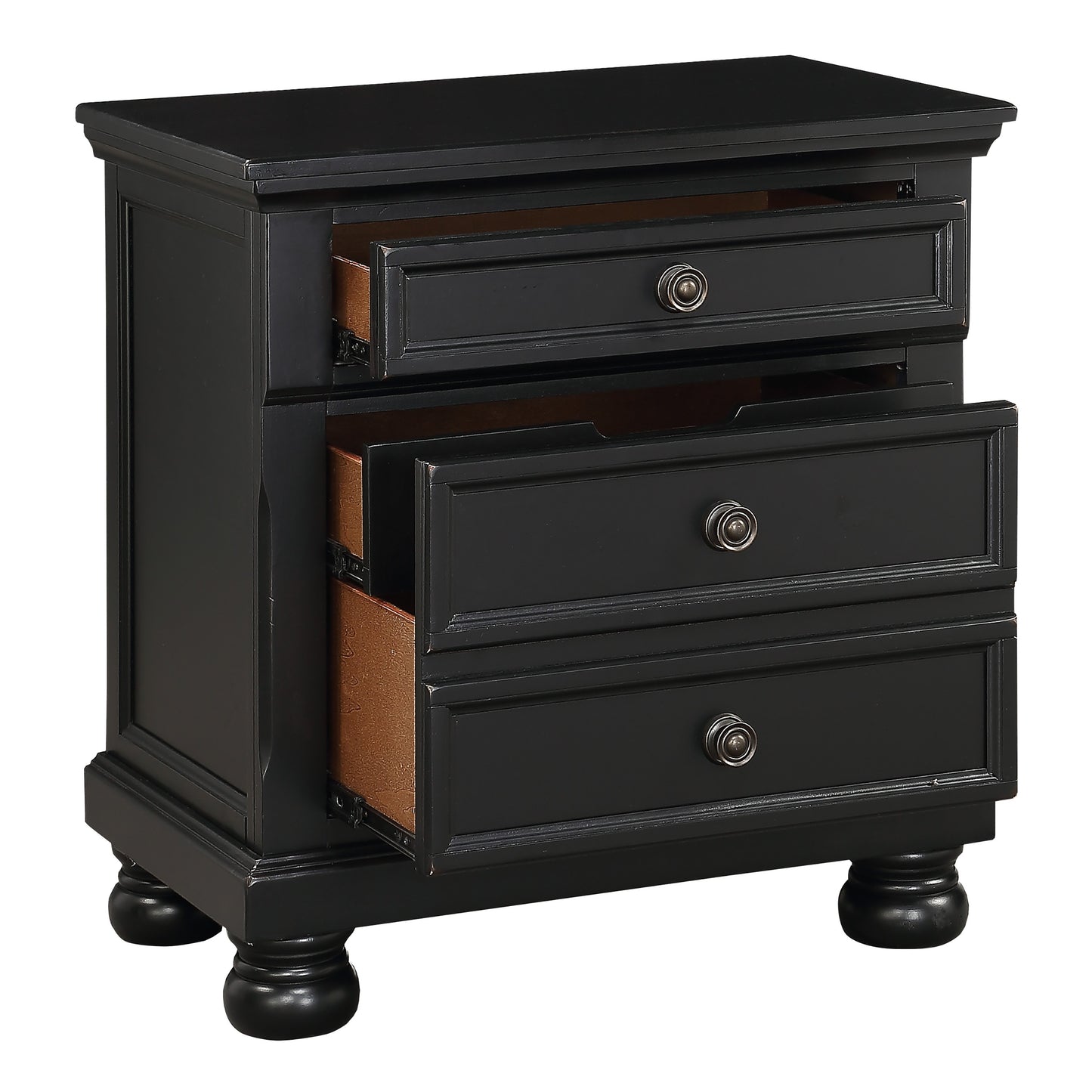 Black Wood Nightstand with 2 Drawers - Bedroom Side Table
