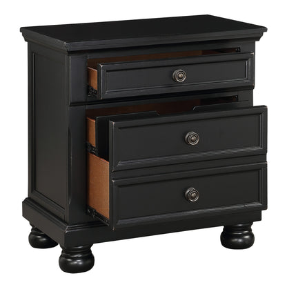 Black Wood Nightstand with 2 Drawers - Bedroom Side Table