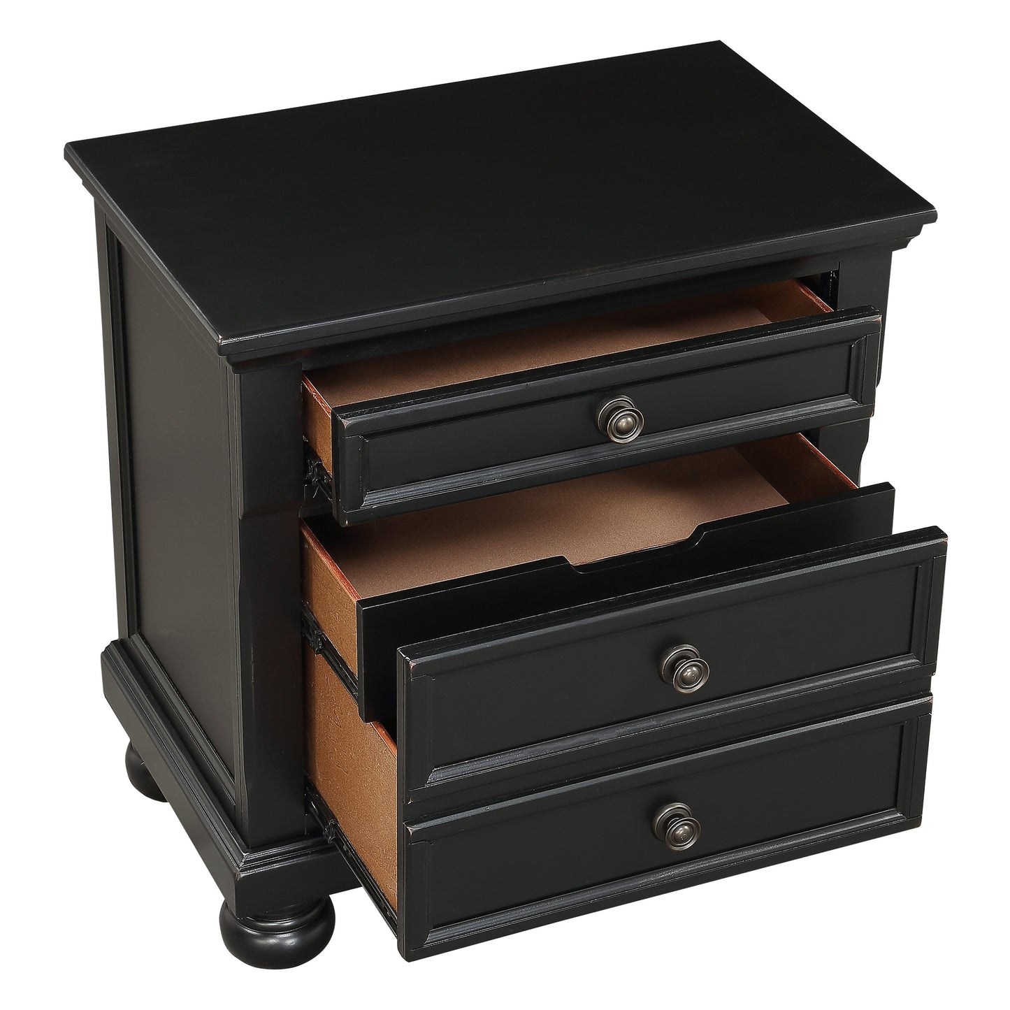 Black Wood Nightstand with 2 Drawers - Bedroom Side Table