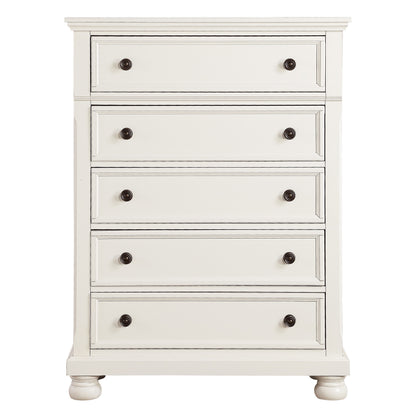 Casual White Finish 1pc Chest of Drawers Antique Bronze Tone Knobs Bun Feet Bedroom Furniture