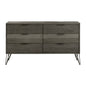 Contemporary Dresser of 6x Storage Drawers Solid Acacia Wood Metal Legs Slat Design Paneling 3-tone Gray Finish Bedroom Furniture 1pc