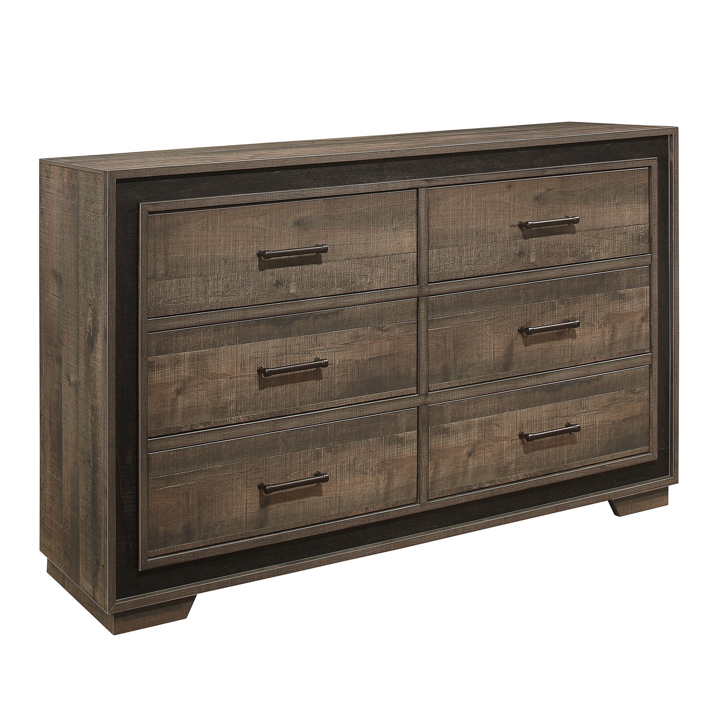 Rustic Dark Ebony Finish Dresser - 6 Drawers Wood for Bedroom