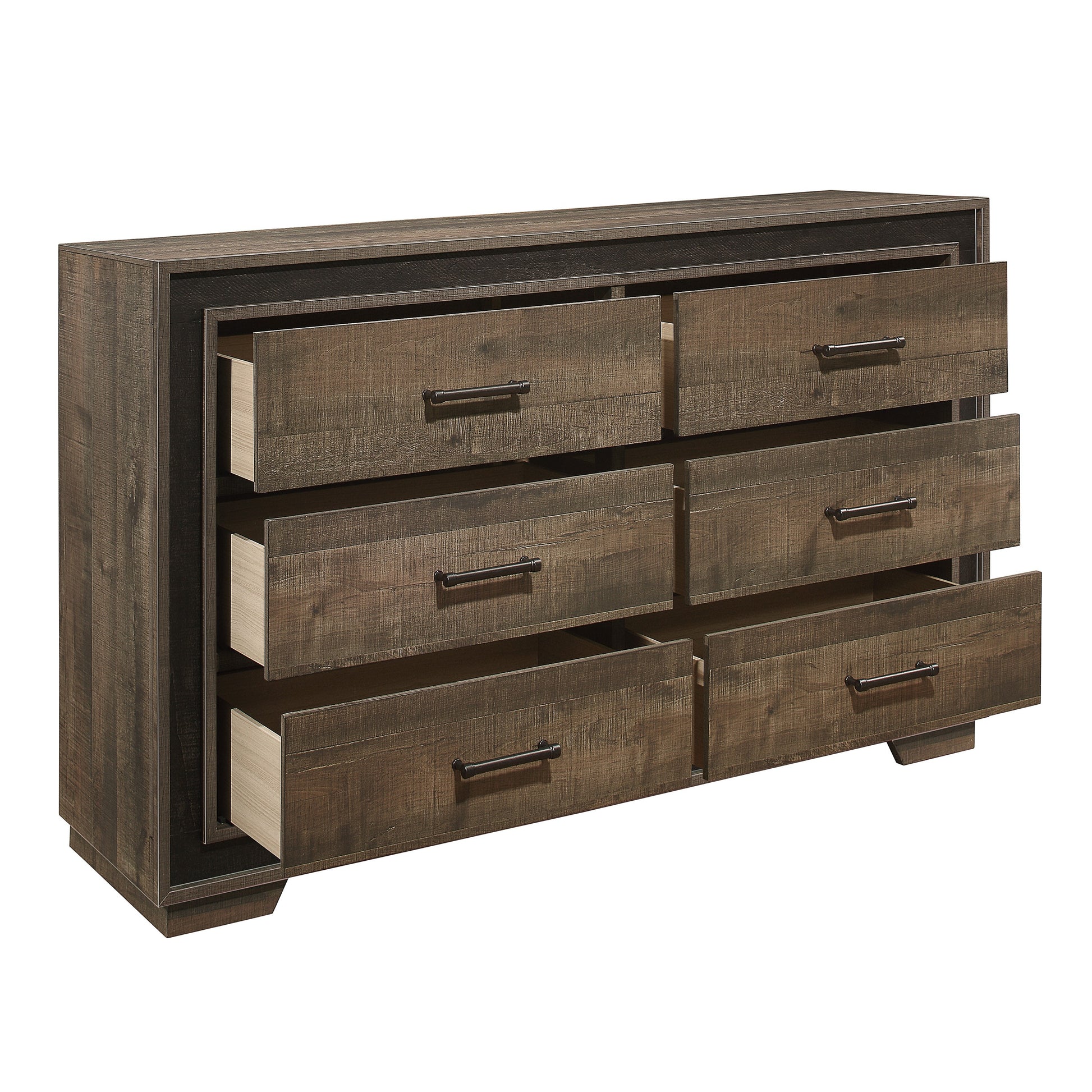 Rustic Dark Ebony Finish Dresser - 6 Drawers Wood for Bedroom
