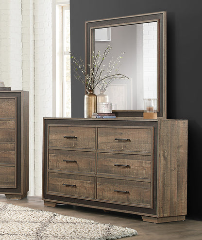 Rustic Dark Ebony Finish Dresser - 6 Drawers Wood for Bedroom