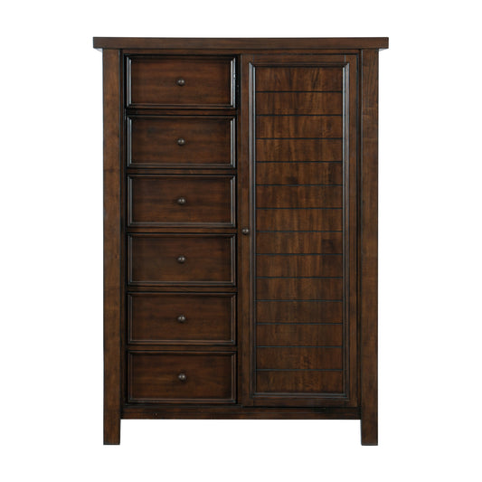 Classic Transitional Wardrobe Chest of 8x Drawers Storage Shelves Brown Finish Bedroom Furniture 1pc, No Assembly