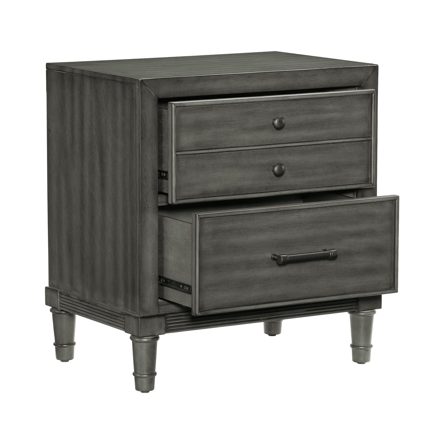 Gray Wood Nightstand with 2 Drawers - Bedroom Furniture