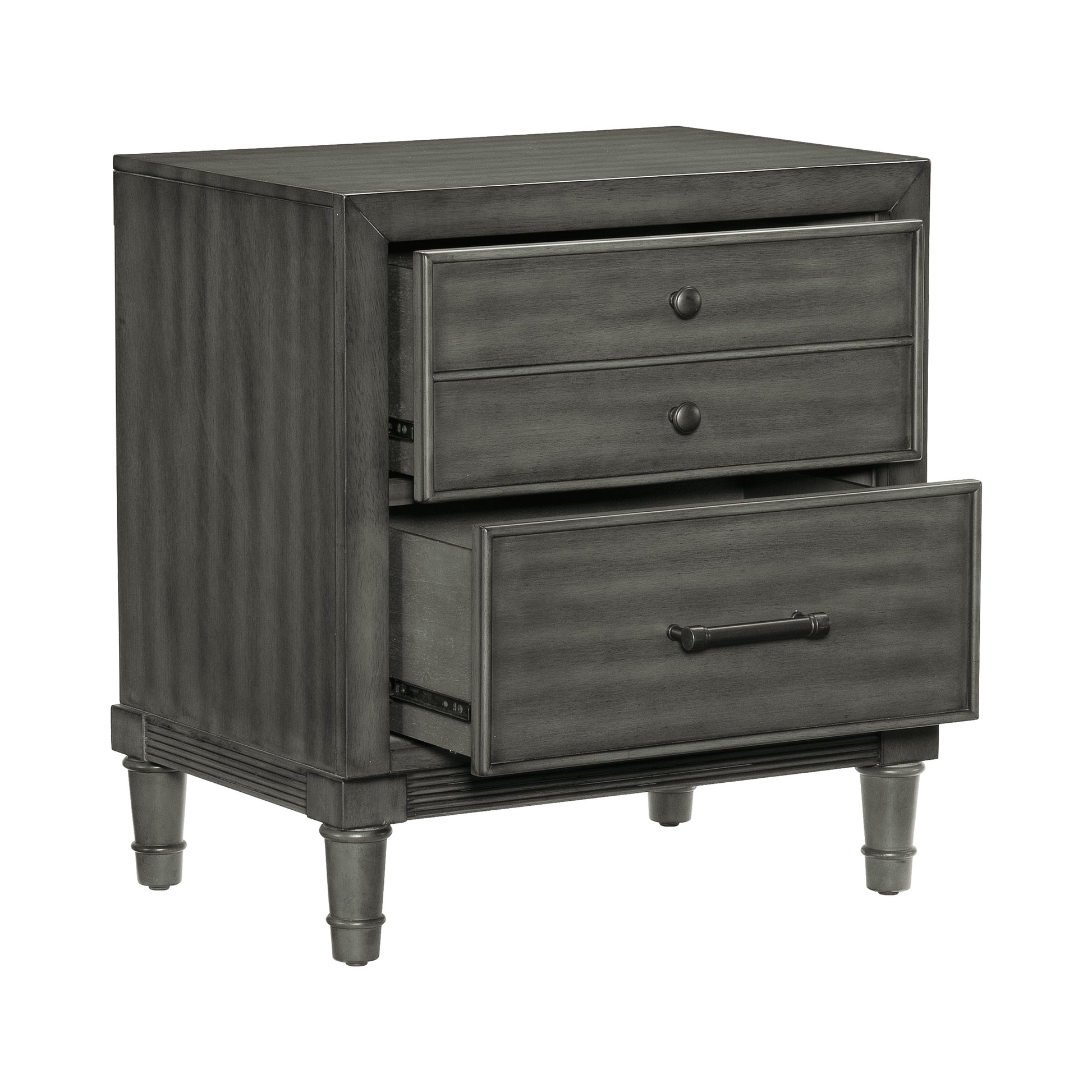 Gray Wood Nightstand with 2 Drawers - Bedroom Furniture