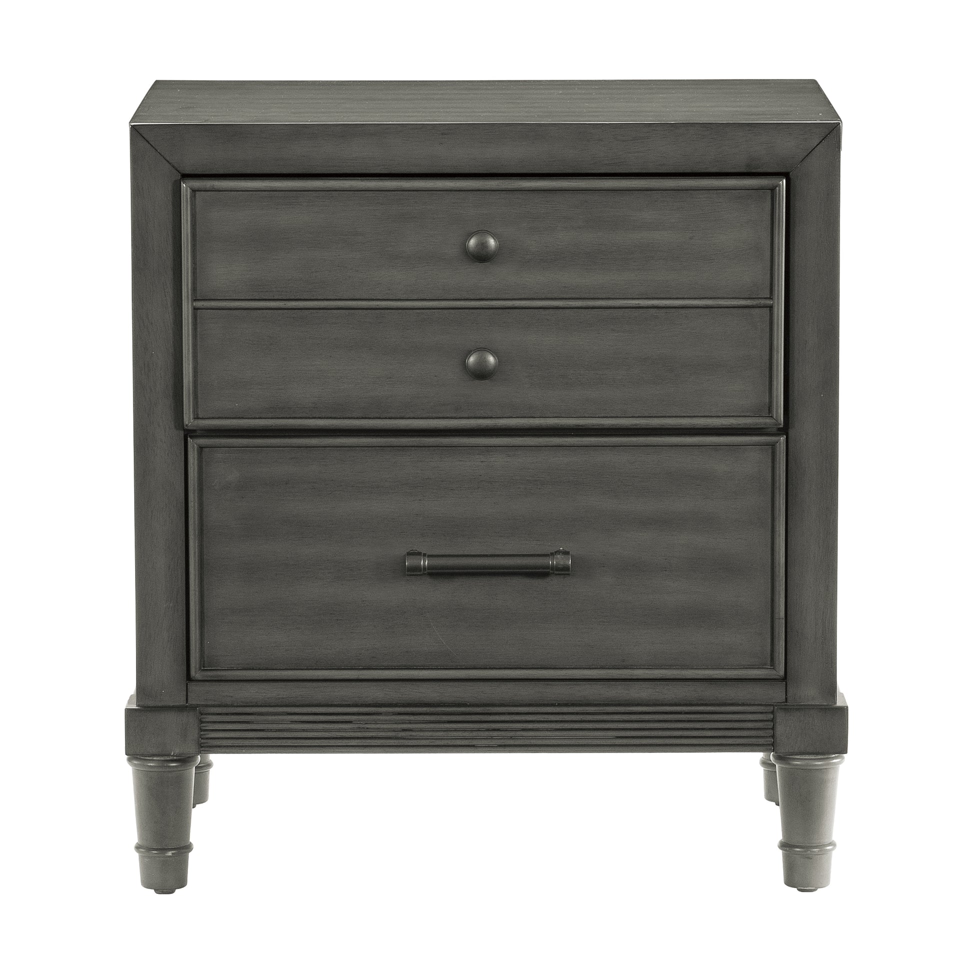 Gray Wood Nightstand with 2 Drawers - Bedroom Furniture