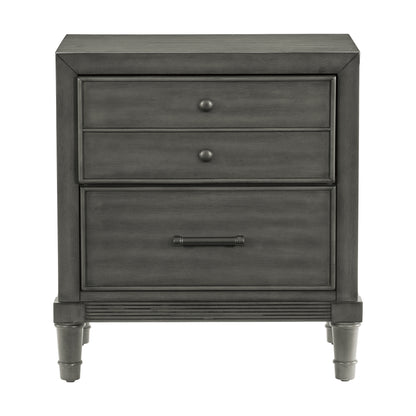 Gray Wood Nightstand with 2 Drawers - Bedroom Furniture