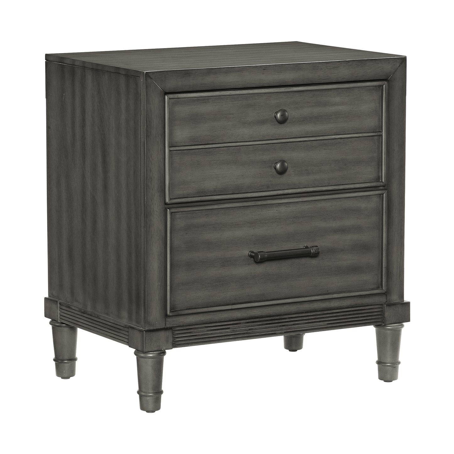 Gray Wood Nightstand with 2 Drawers - Bedroom Furniture