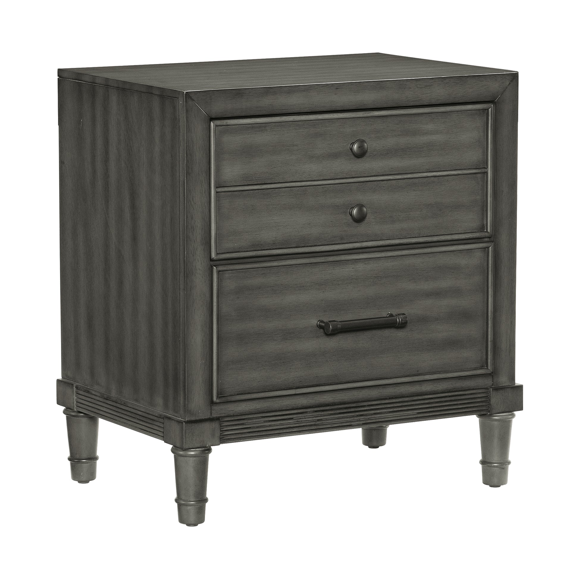 Gray Wood Nightstand with 2 Drawers - Bedroom Furniture