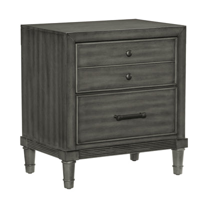 Gray Wood Nightstand with 2 Drawers - Bedroom Furniture