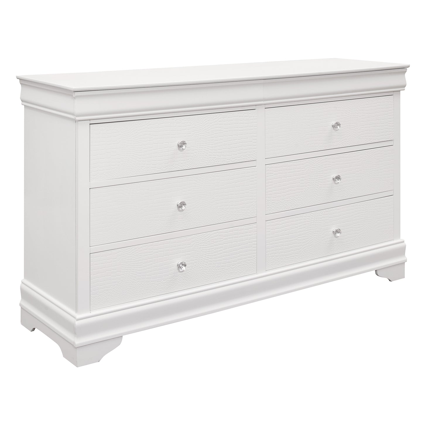 Traditional White Dresser - 6 Drawers Wood Finish