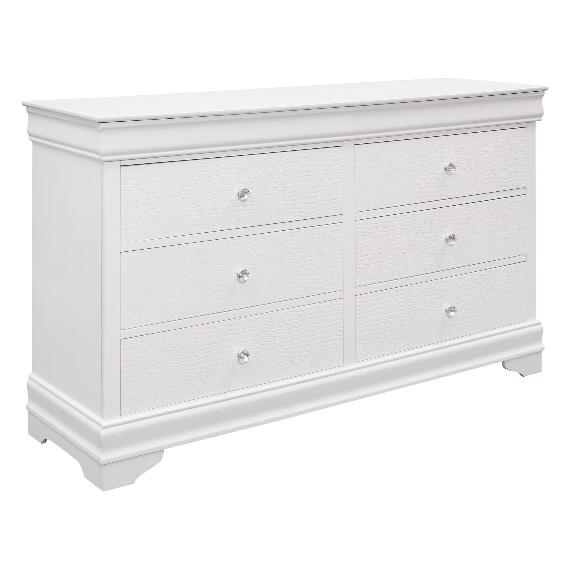 Traditional White Dresser - 6 Drawers Wood Finish