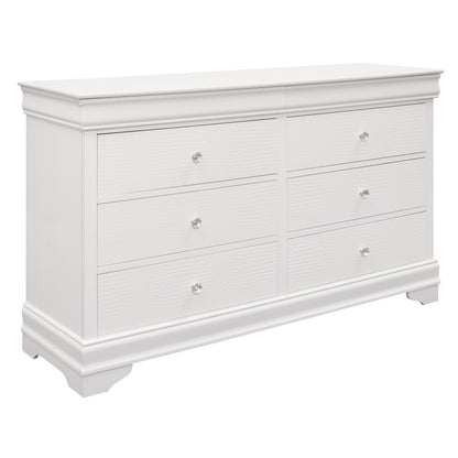 Traditional White Dresser - 6 Drawers Wood Finish