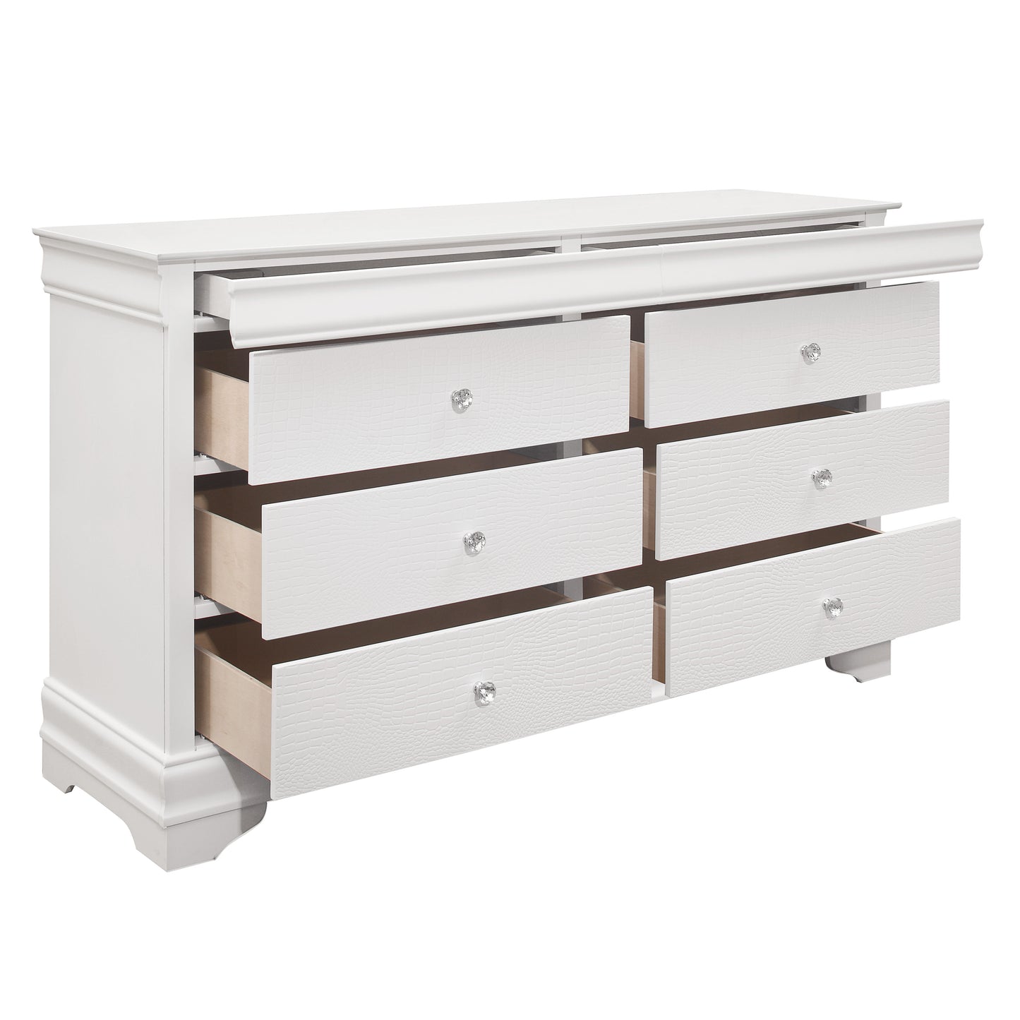 Traditional White Dresser - 6 Drawers Wood Finish
