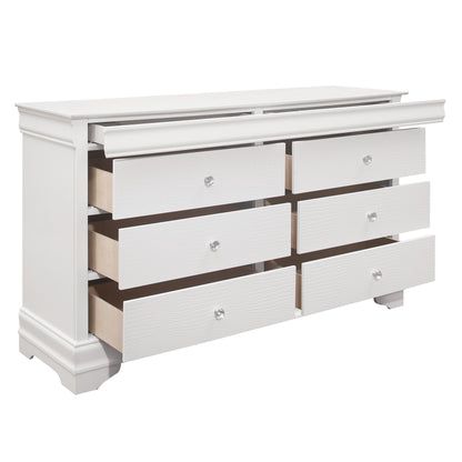 Traditional White Dresser - 6 Drawers Wood Finish