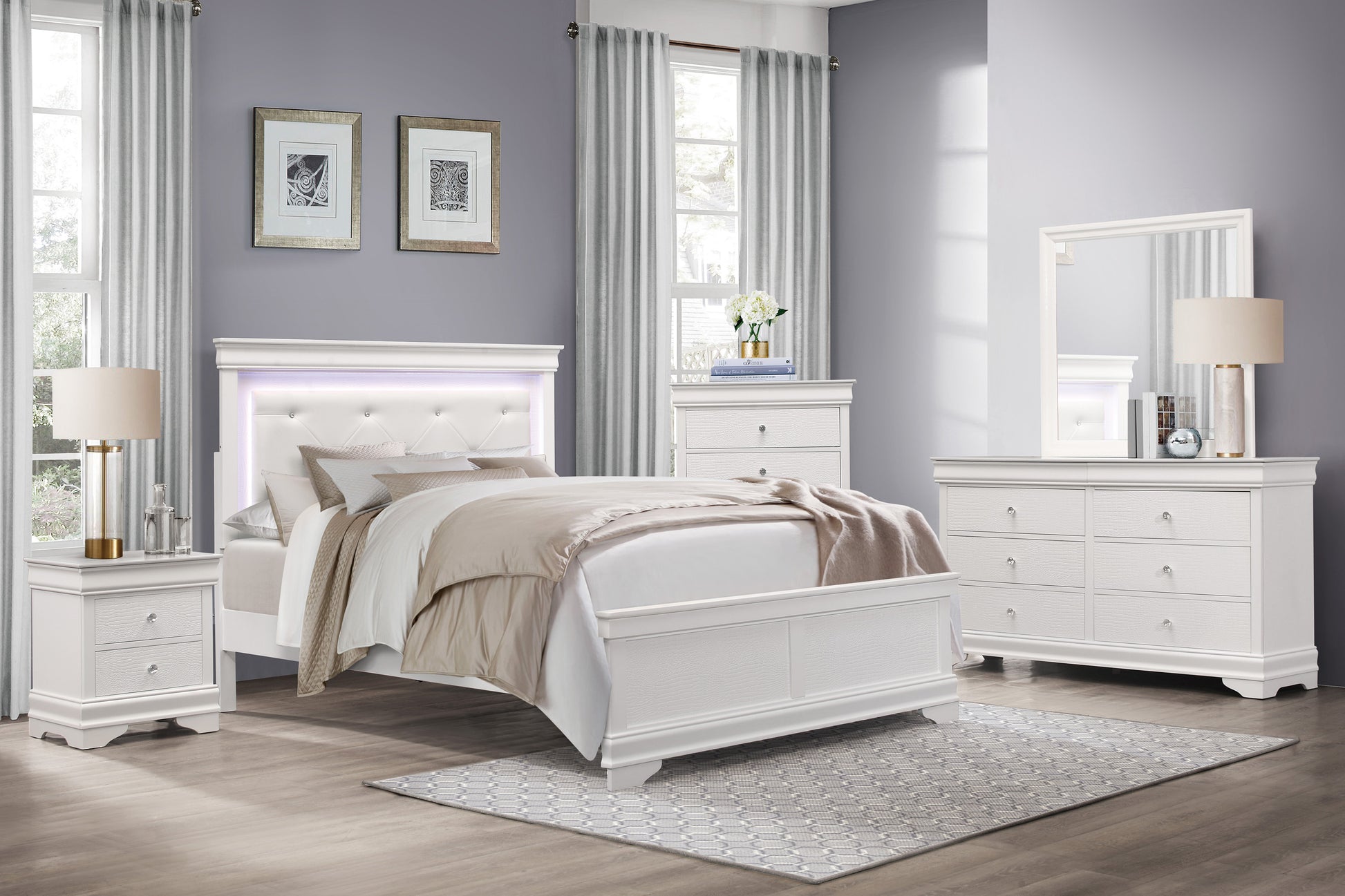 Traditional White Dresser - 6 Drawers Wood Finish