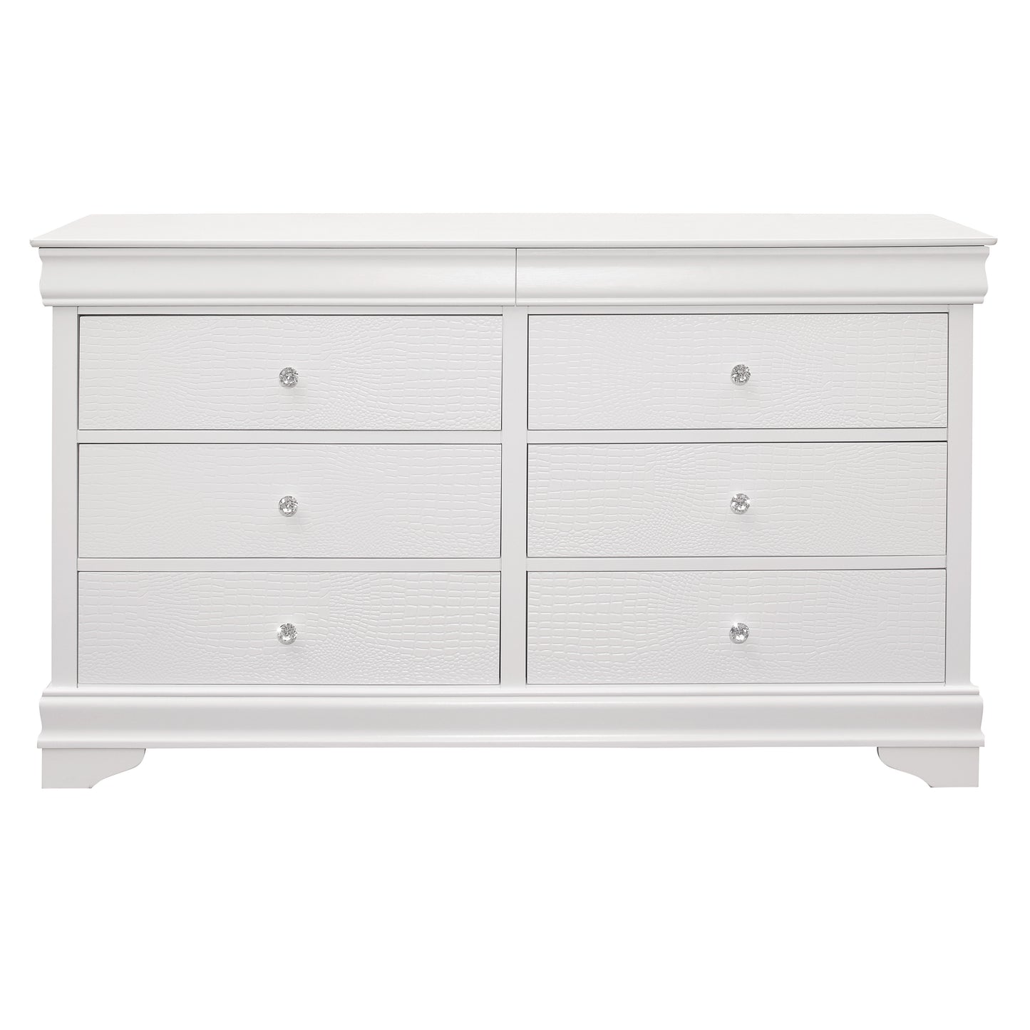 Traditional Design Bedroom Furniture 1pc Dresser of 6x Drawers Faux Alligator Embossed Fronts White Finish Wooden Furniture