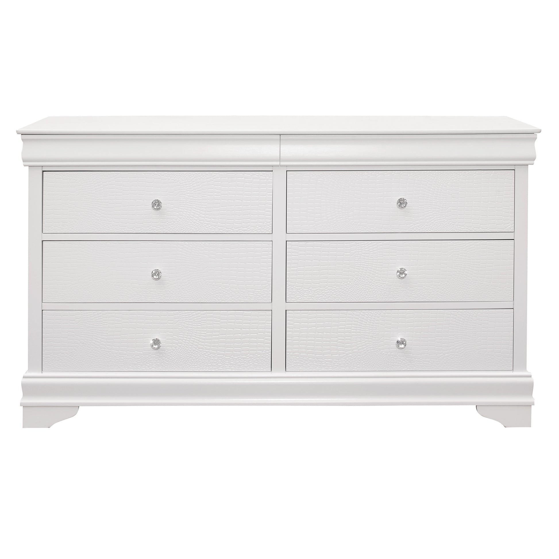 Traditional Design Bedroom Furniture 1pc Dresser of 6x Drawers Faux Alligator Embossed Fronts White Finish Wooden Furniture